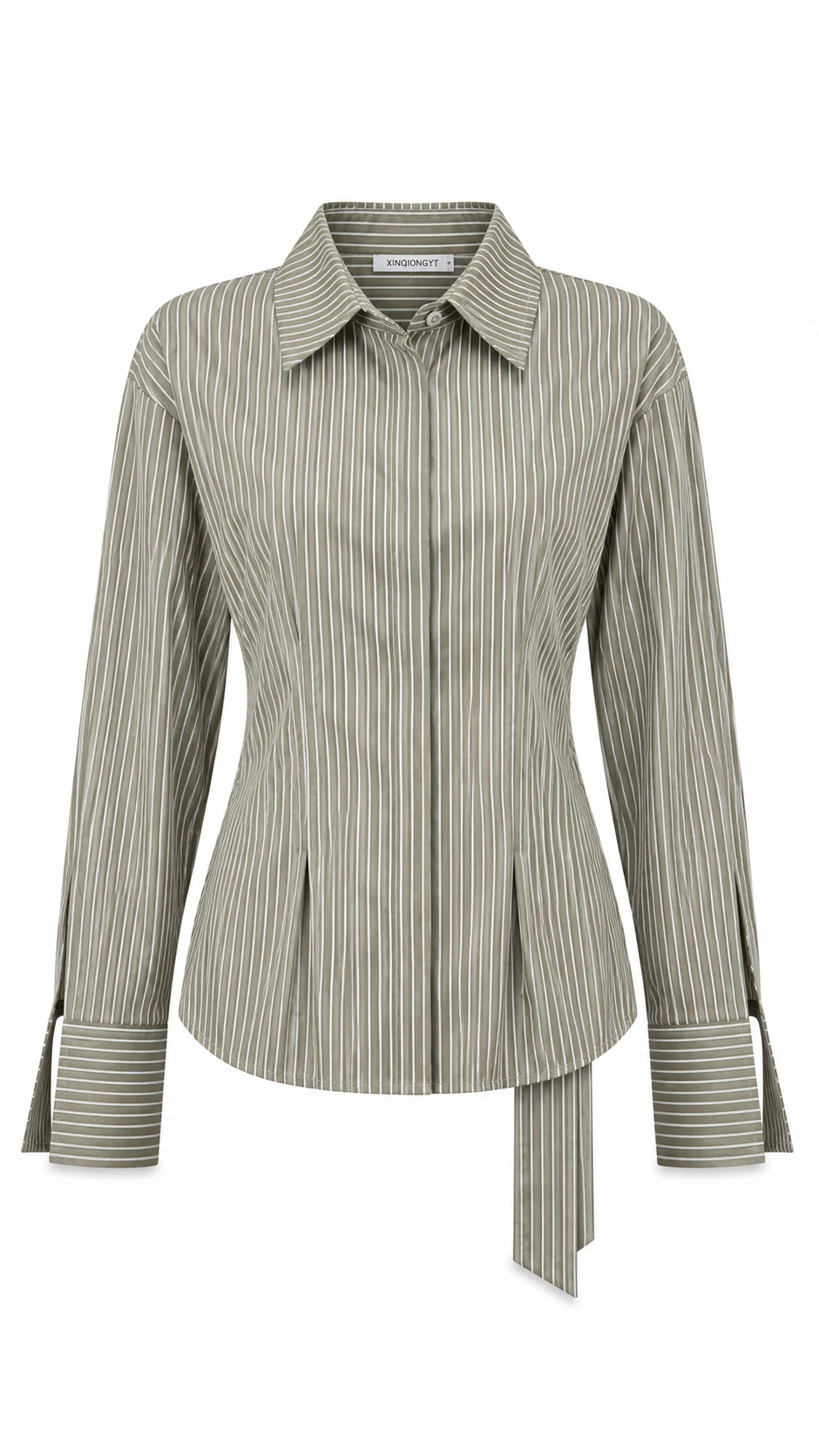 Back Belt and Chest Pleats Shirt - Image 2