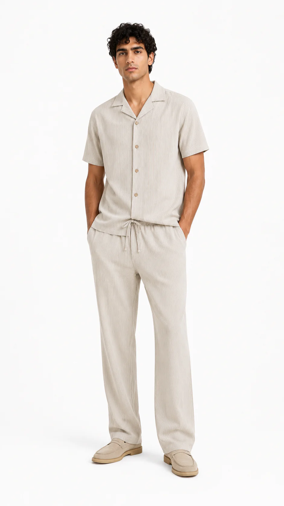 Men’s Striped Linen Set Shirt - Image 3
