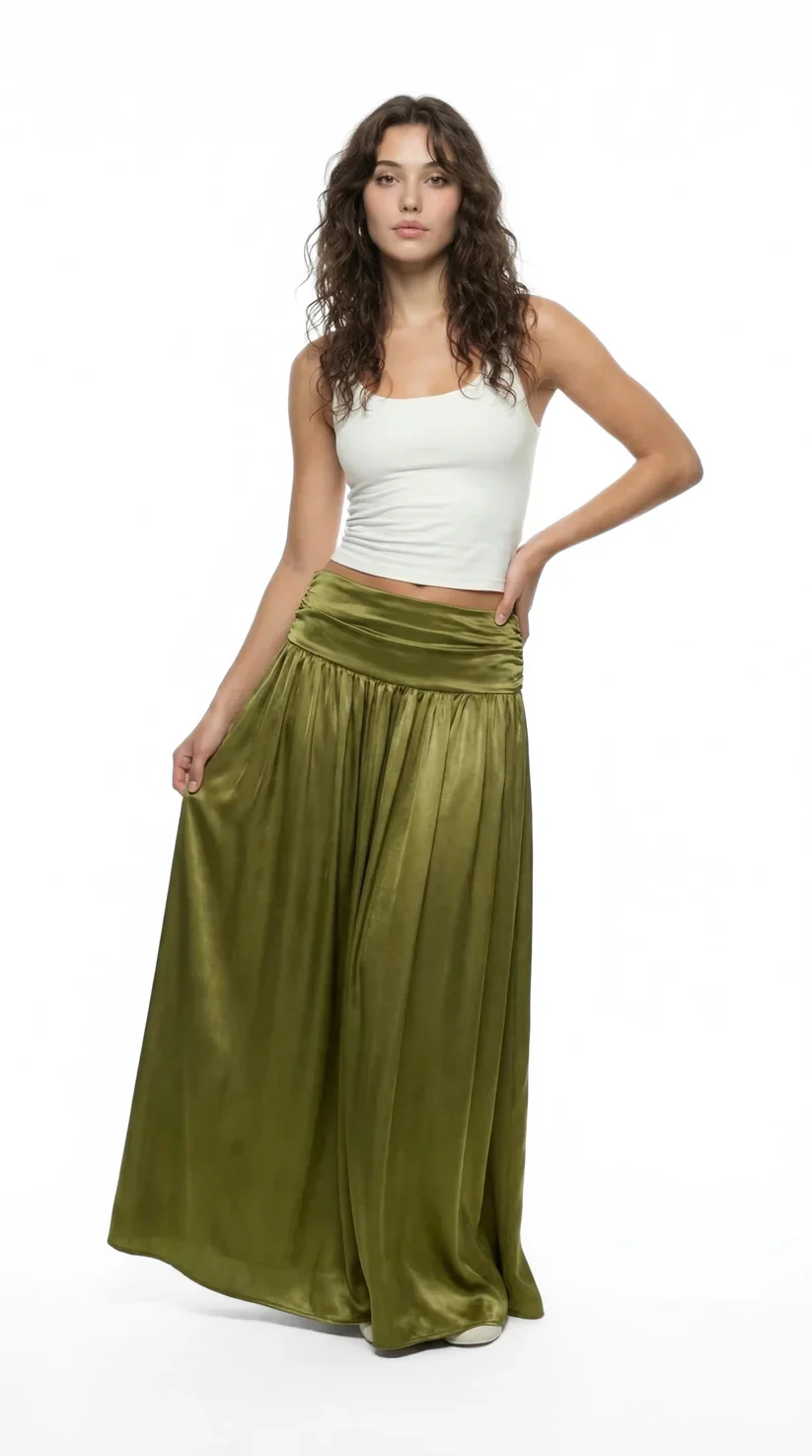 Ruched Waist Satin Skirt - Image 2