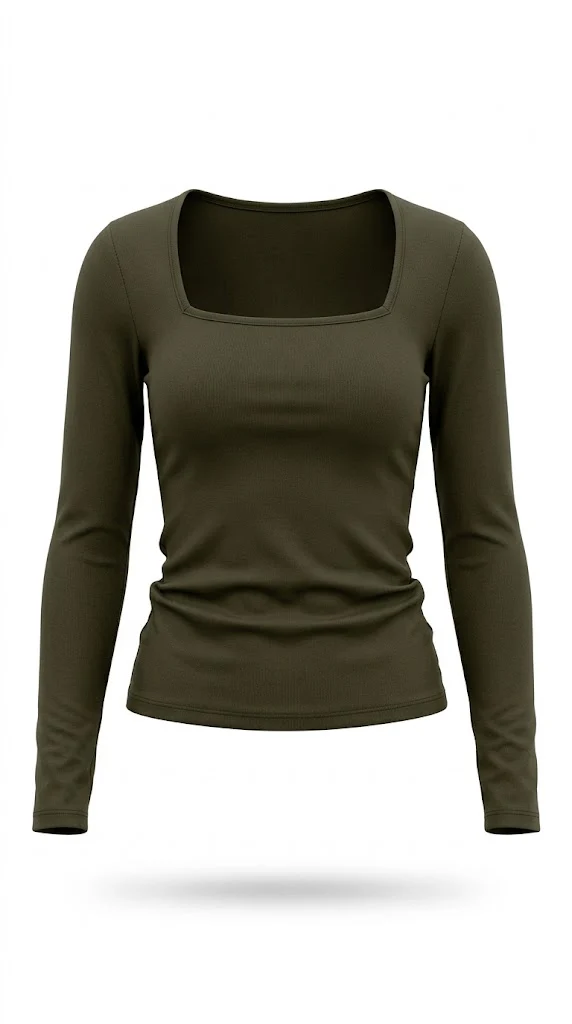 Long-Sleeve Square Neck Top - Image 25