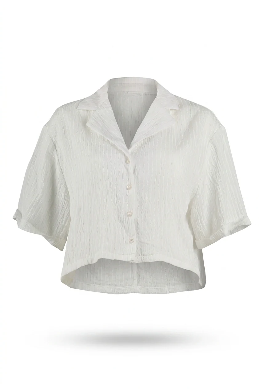 Striped Cropped Linen Shirt - Image 10