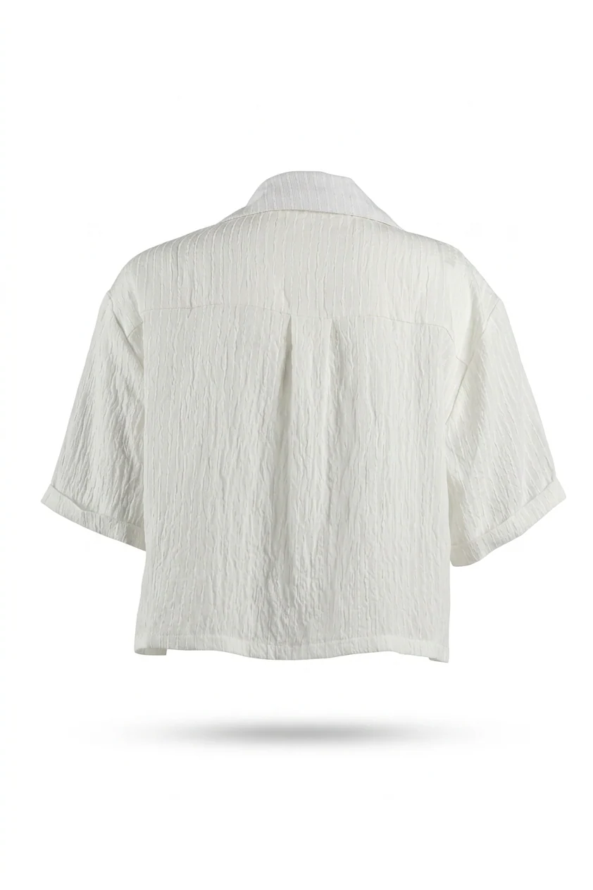 Striped Cropped Linen Shirt - Image 11