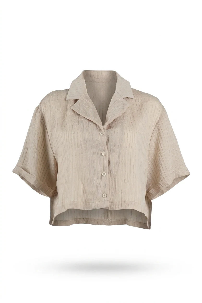 Striped Cropped Linen Shirt - Image 8