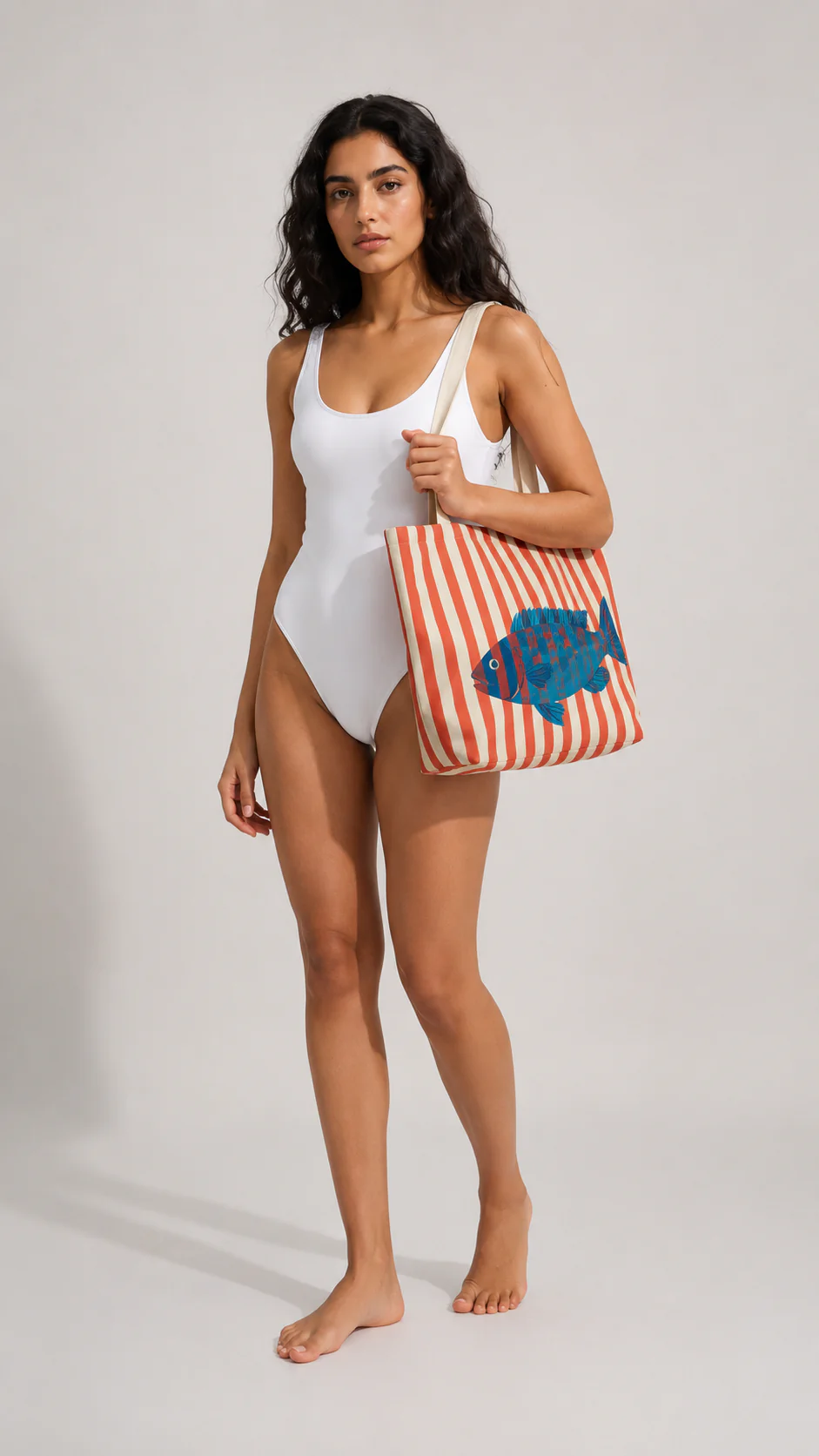 Striped Tote Bag-Fish Print - Image 3